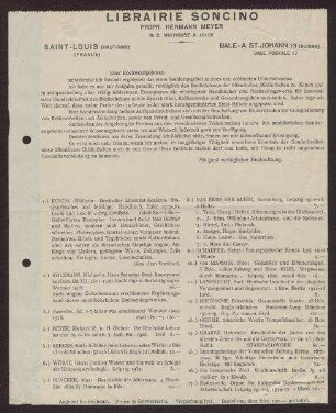 Brief mit Angebot des Antiquariats Librairie Soncino von Herrmann Meyer (1901-1972) in Frankreich