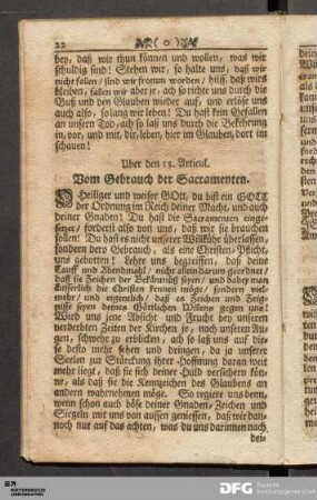 Uber den 13. Articul. Vom Gebrauch der Sacramenten.