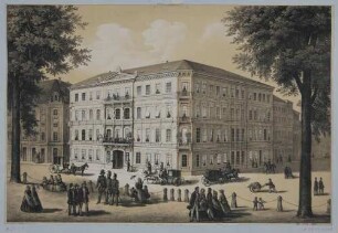Das Hotel "Zum Kronprinz" Hauptstraße/Ecke Heinrichstraße in Dresden-Neustadt (1853 von Hugo Erhard errichtet)