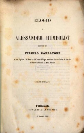 Elogio di Alessandro Humboldt