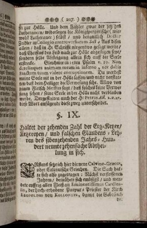 §. IX. Haltet der zehenden Zahl der Ertz-Ketzer, Ketzereyen, und falschen Glaubens-Lehren des sibenzehenden Jahrs-Hundert neunte zehenfache Abtheilung in sich.