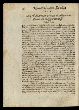Cap. IV. An & quatenus vocatio ministrorum, spectet ad magistratum secularem.
