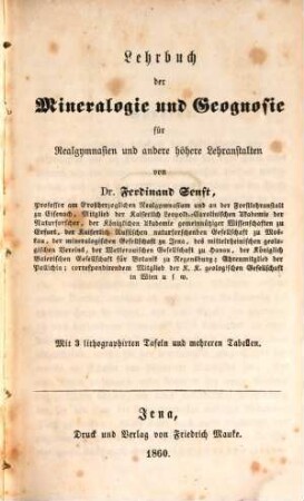 Lehrbuch der Mineralogie und Geognosie : für Realgymnasien und andere höhern Lehranstalten