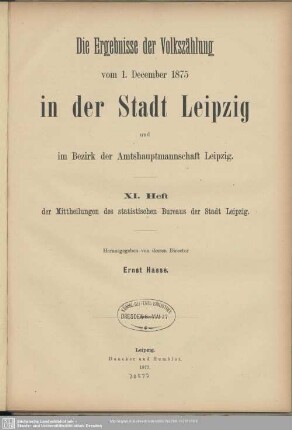 11.1877: Mittheilungen des Statistischen Bureaus der Stadt Leipzig