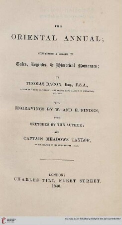The oriental annual: containing a series of tales, legends, & historical romances