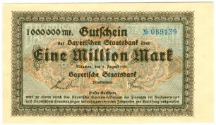 Geldschein / Notgeld, 1 Million Mark, 1.8.1923