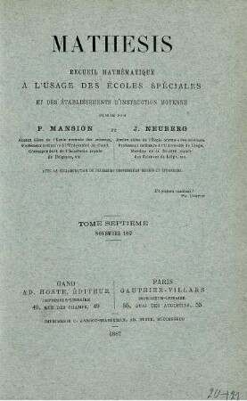 TOME SEPTIÈME NOVEMBRE 1887.