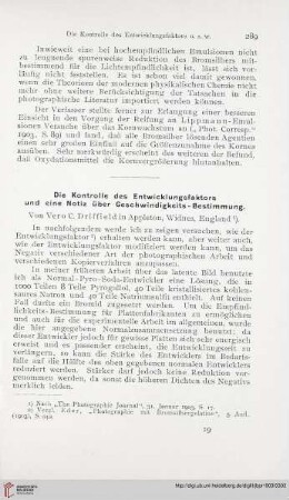 17: Die Kontrolle des Entwicklungsfaktors und eine Notiz über Geschwindigkeits-Bestimmung