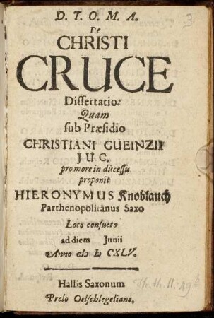 De Christi Cruce Dissertatio