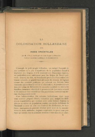 La Colonisation Hollandaise.