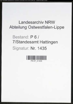 Heiratsregister Standesamt Hattingen