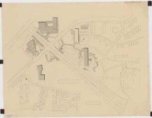 Hansaviertel Grünflächen Hansaplatz. Interbau Berlin 1957: Lageplan Gebäude und Plattenwege rund um den Hansaplatz