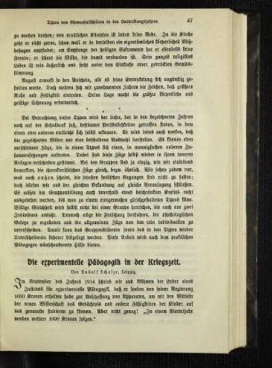 ¬Die¬ experimentelle Pädagogik in der Kriegszeit