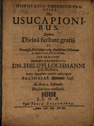Disputatio Theorico-Practica De Usucapionibus