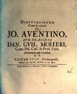 Disputationem circularem de Jo. Aventino