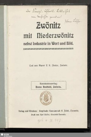 Zwönitz mit Niederzwönitz : nebst Industrie in Wort und Bild