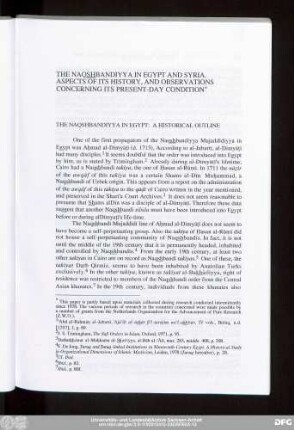 The Naqs͟hbandiyya In Egypt And Syria. Aspects Of Its History, And Observations Concerning Its Present-Day Condition