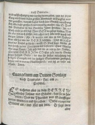Euangelium am Dritten Sontage nach Trinitatis/ Luc. am 15. Capittel.