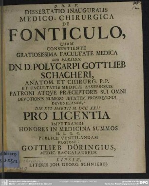 Dissertatio Inauguralis Medico-Chirurgica De Fonticulo