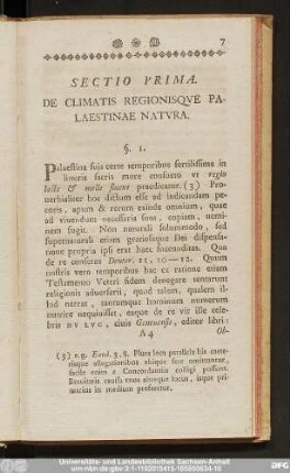 Sectio Prima. De Climatis Regionisque Palaestinae Natura.