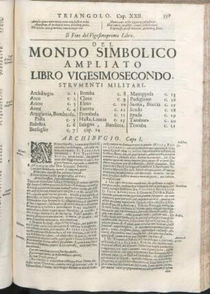 Del Mondo Simbolico Ampliato Libro Vigesimosecondo. Strvmenti Militari.