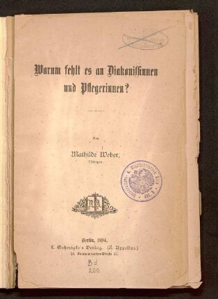 Warum fehlt es an Diakonissinnen und Pflegerinnen?
