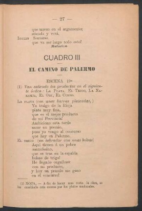 Cuadro III : El camino de Palermo