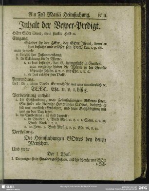 Inhalt der Vesper-Predigt [Am Fest Mariä Heimsuchung]