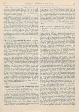 237-238 [Rezension] Baudissin, Wolf Wilh., Die alttestamentliche Spruchdichtung