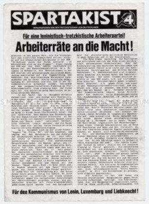 Flugblatt der Spartakisten für die Bildung einer leninistisch-trotzkistischen Arbeiterpartei