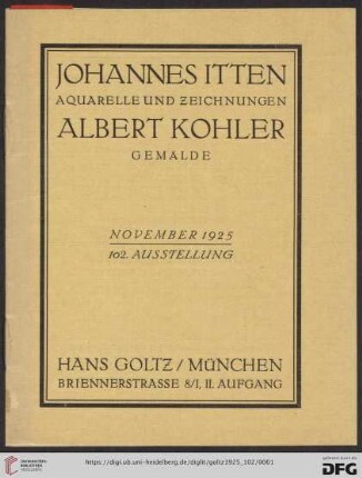 Nr. 102: Ausstellung: Johannes Itten - Aquarelle und Zeichnungen : Albert Kohler - Gemälde