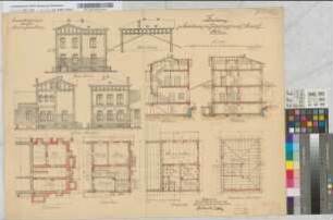 Zeichnung zur Erweiterung des Güterschuppens auf Bahnhof Altena: Grundrisse, Ansichten, Schnitte, M. 1:100 Stnr.: 51, Hga, Bunr.: 6, Blnr.: 5