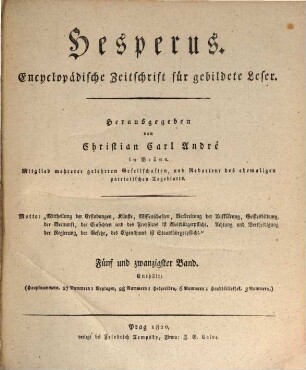 Hesperus : encyclopädische Zeitschrift für gebildete Leser. 1820,1, 1820,1 = Bd. 25
