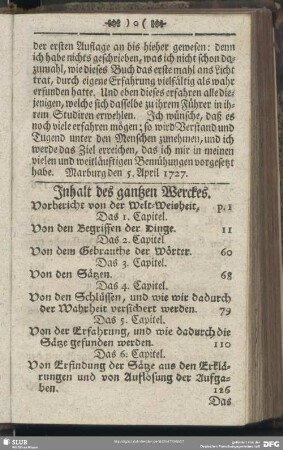 Inhalt des gantzen Werckes