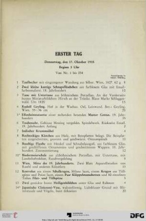 Erster Tag: Donnerstag, den 17. Oktober 1935, Beginn 3 Uhr (Nr. 1-234)