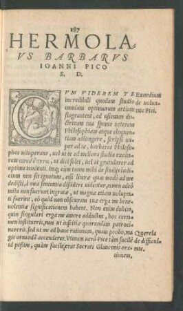 Hermolaus Barbarus Ioanni Pico S. D.