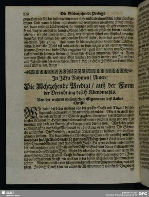 Die Achtzehende Predigt, auß der Form der Verrichtung deß H. Abendmahls