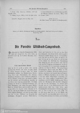 Die Parochie Wildbach-Langenbach