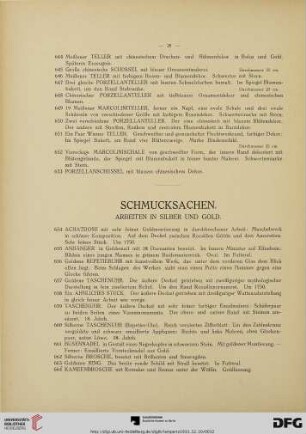Schmucksachen. Arbeiten in Silber und Gold (Nr. 654-721)