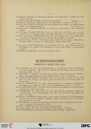 Schmucksachen. Arbeiten in Silber und Gold (Nr. 654-721)