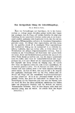 Eine durchgreifende Lösung der Lehrerbildungsfrage