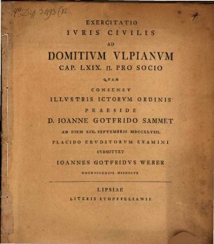 Exercitatio Ivris Civilis Ad Domitivm Vlpianvm, Cap. LXIX. p. Pro Socio