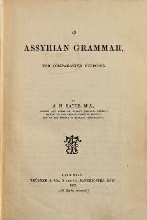 An Assyrian Grammar for comparative purposes