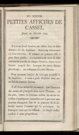 No XXXVIII (Jeudi 12 Fevrier 1784)