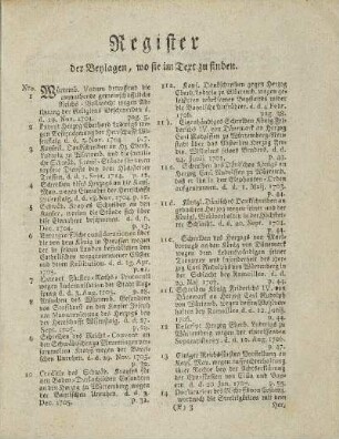 Register der Beylagen, wo sie im Text zu finden.
