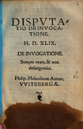 Dispvtatio De Invocatione : M.D.XLIX.