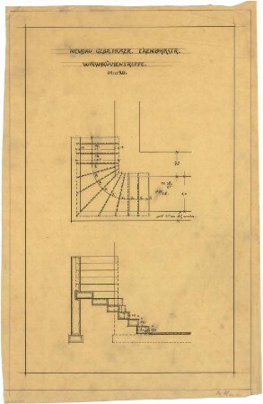 Billing, Hermann; Karlsruhe, Eisenlohrstr. / Bunsenstr. 22; Haus Muser - Waschküchentreppe (Grundriss, Schnitt)