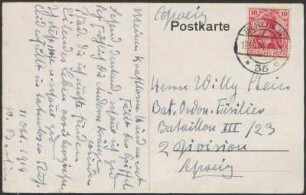 BIldpostkarte von Dora Hitz an Wilhelm Stein