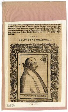 Frenzel, Römische Kirchen-Historien (...) . Teil I. [Leipzig]: Groß, 1600., Agapitus I., Papst, Porträt