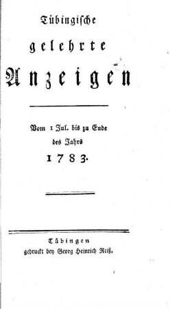 1783: Tübingische gelehrte Anzeigen